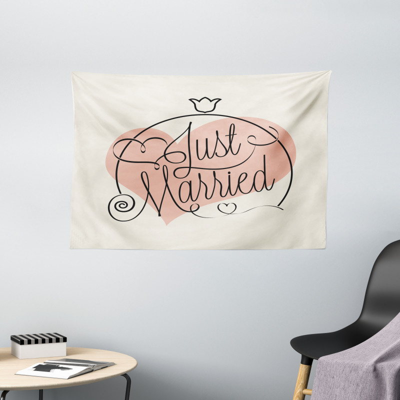 Just Married Tulip Heart Wide Tapestry