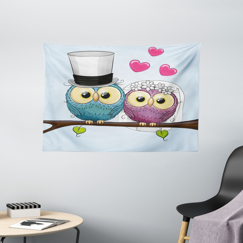 Cartoon Married Couple Fun Wide Tapestry