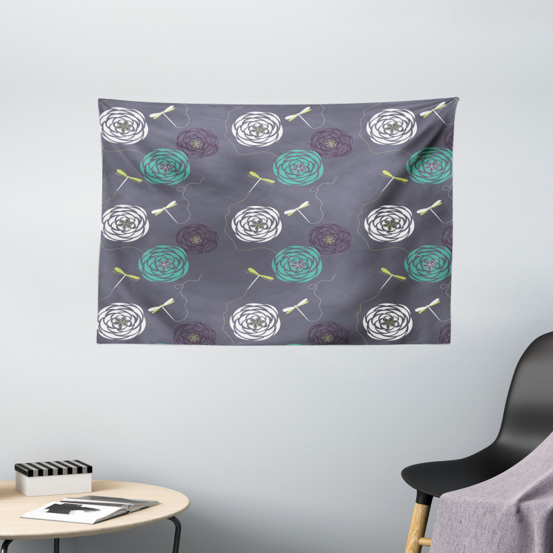 Dragonfly Flower Wide Tapestry