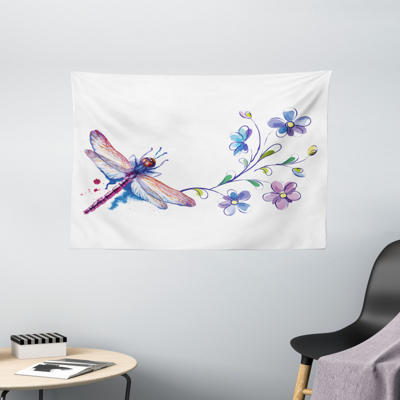 Ivy Flowers Dragonflies Wide Tapestry