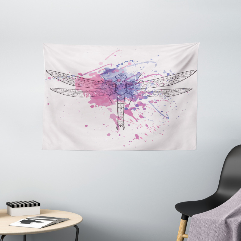 Grunge Moth Dragonfly Wide Tapestry