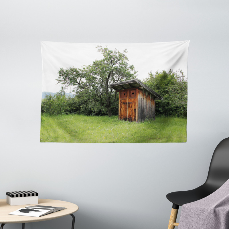 Wooden Hut in Forest Wide Tapestry