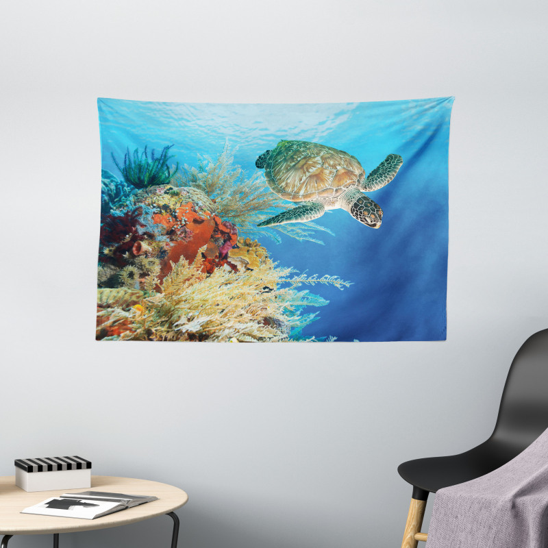 Exotic Turtle Coral Wide Tapestry