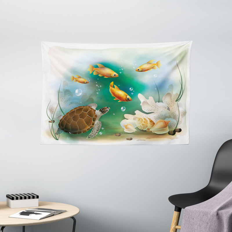 Aquarium Animals Wide Tapestry