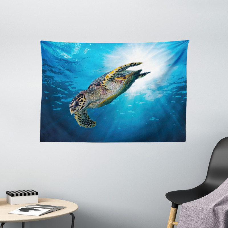 Sea Turtle Diving Wide Tapestry