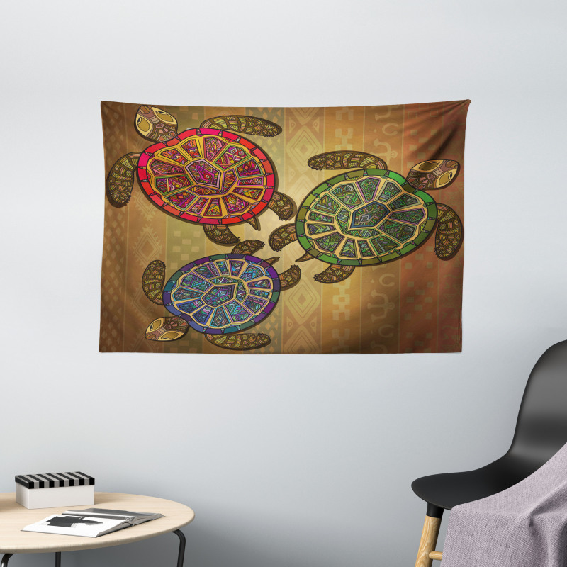 3 Turtles Ornamental Wide Tapestry