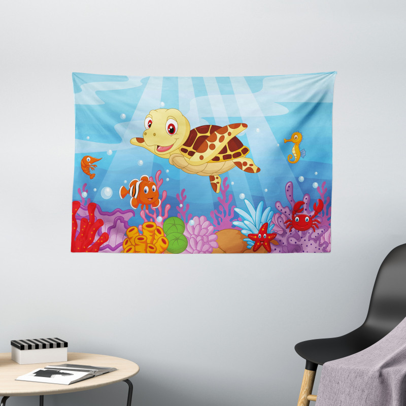 Baby Turtle Fishes Wide Tapestry