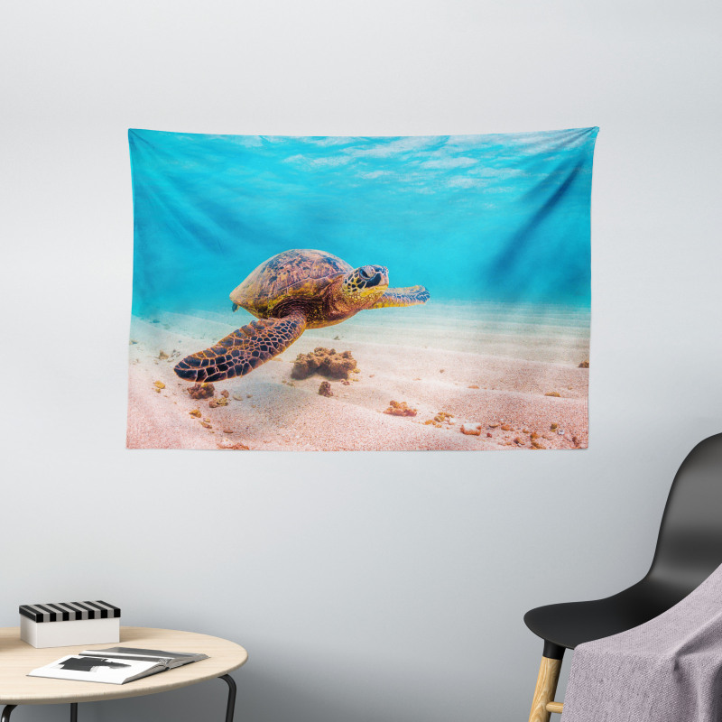 Sea Turtle Underwater Wide Tapestry
