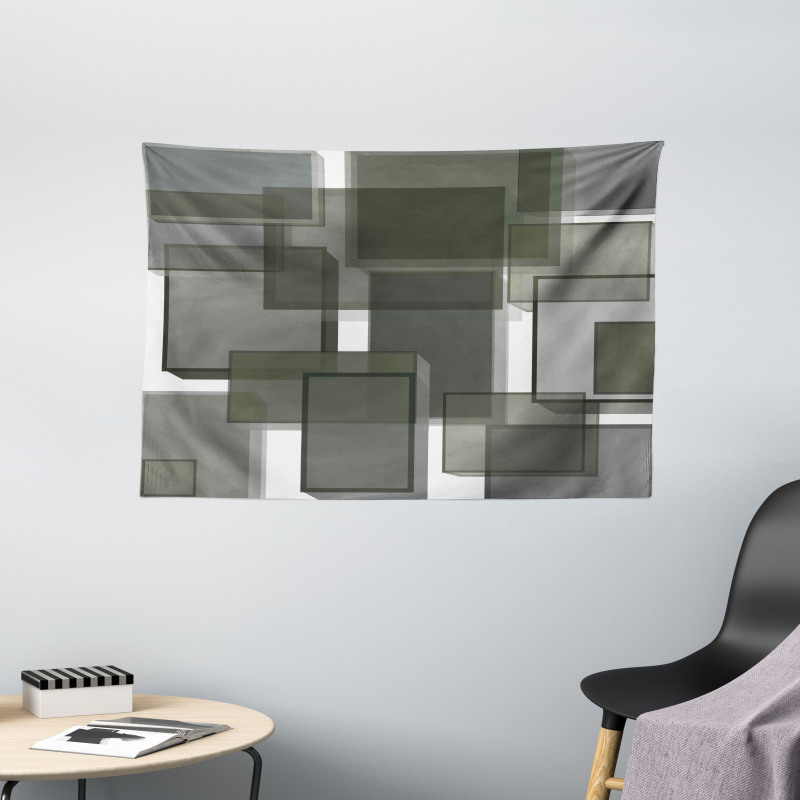 Cubes Modern Abstract Wide Tapestry