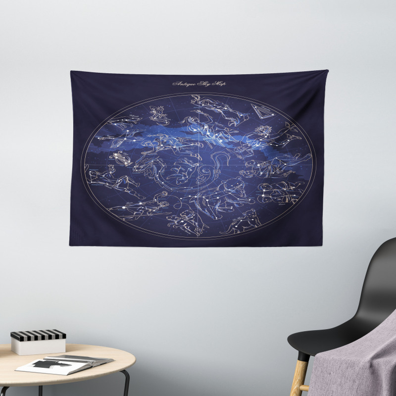 Antique Sky Map Wide Tapestry