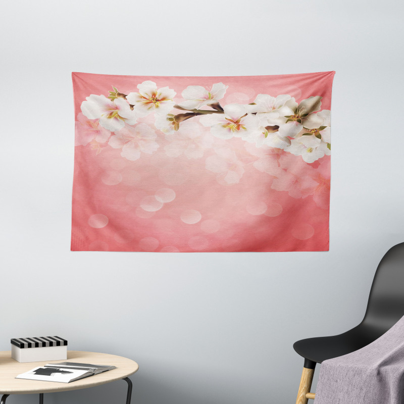 Blossoming Sakura Branch Wide Tapestry