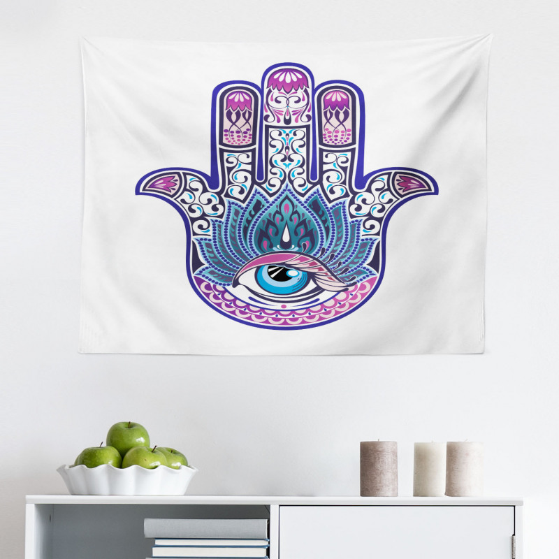 Hamsa Mikrofiber Geniş Duvar Halısı Fatıma'nın Eli Desenli