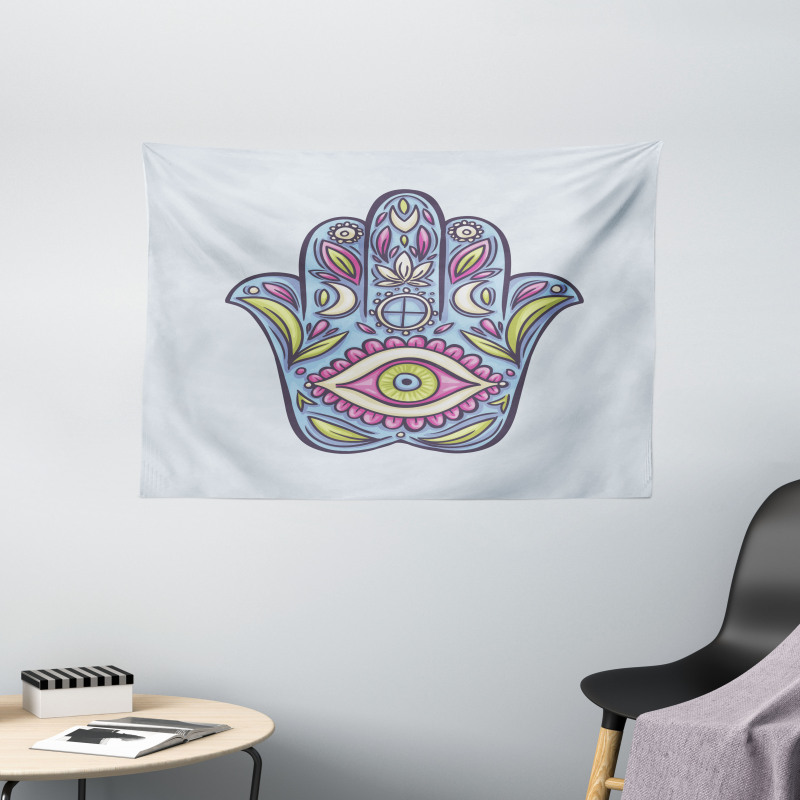 Doodle Colorful Hamsa Wide Tapestry