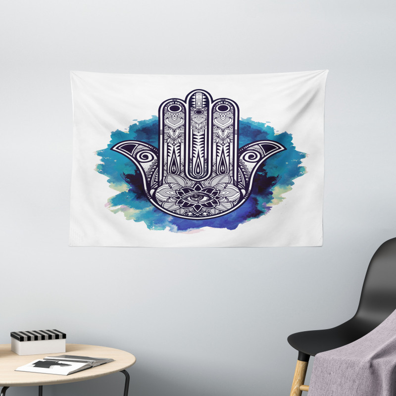 Hamsa Brushstrokes Wide Tapestry