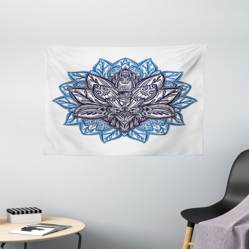 Boho Lotus Flower Wide Tapestry