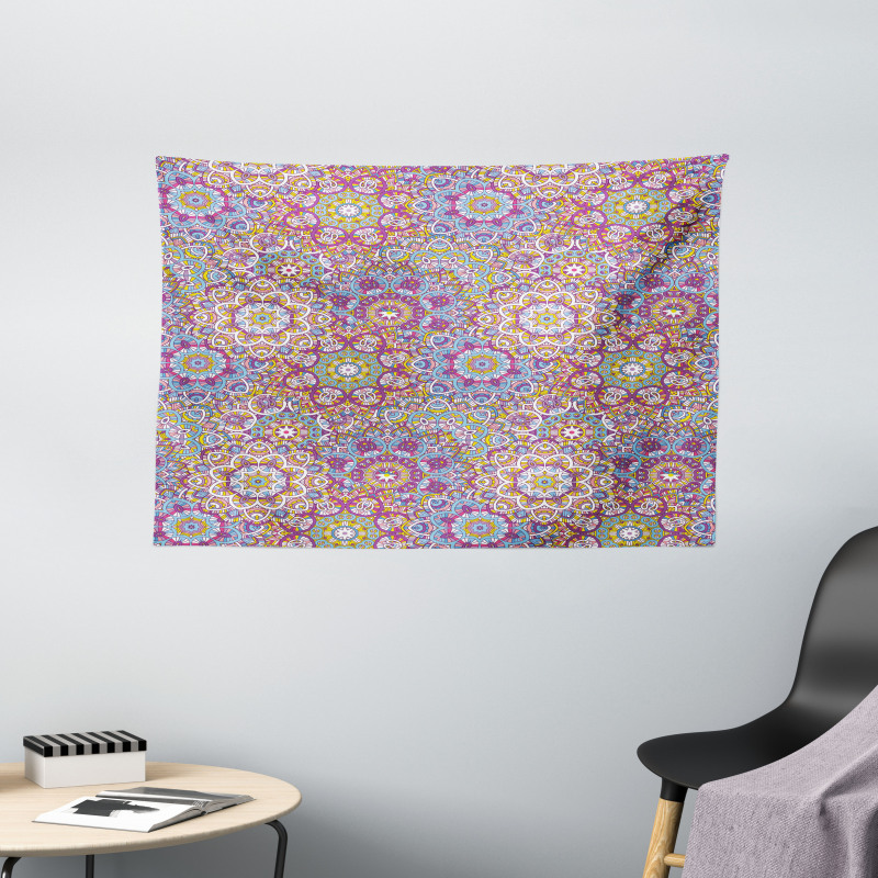 Colorful Mandala Paisley Wide Tapestry