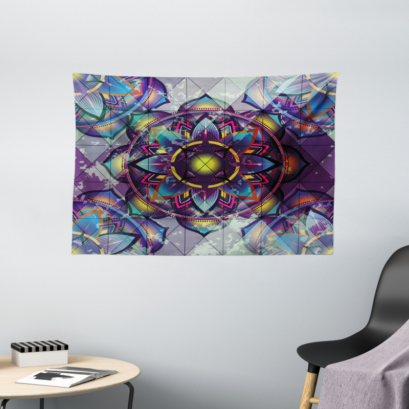 Grunge Futuristic Mandala Wide Tapestry