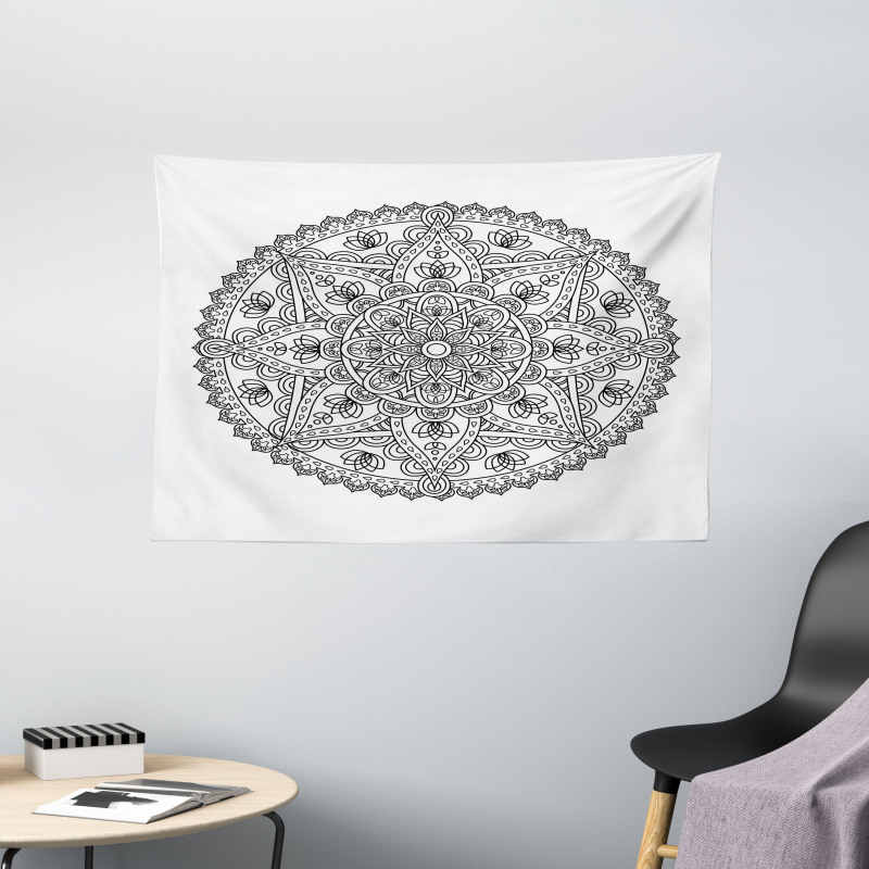 Round Boho Motif Design Wide Tapestry