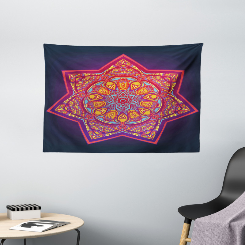 Geometric Tibetan Mandala Wide Tapestry