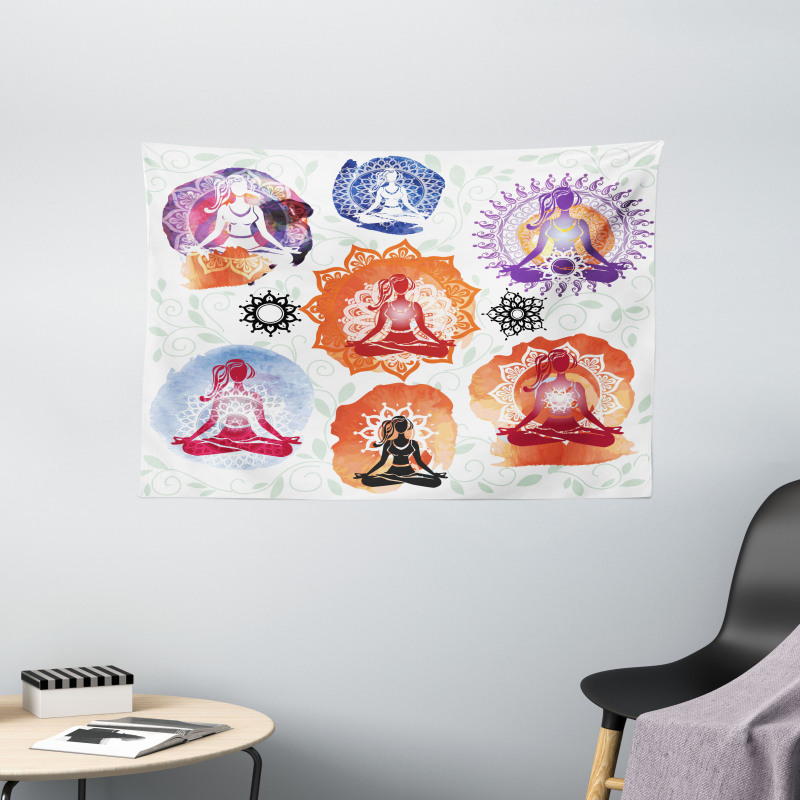 Women Meditating Lotus Wide Tapestry