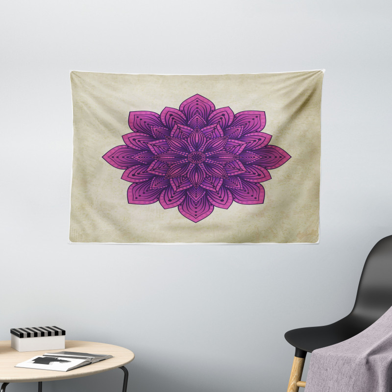 Purple Retro Motif Wide Tapestry