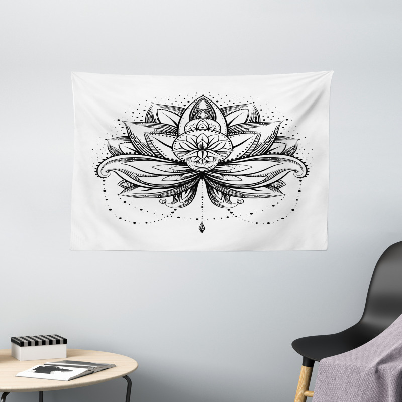 Ornamental Lotus Sketch Wide Tapestry