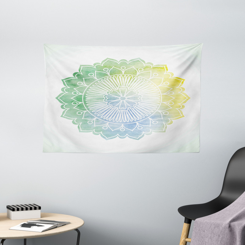 Doodle Watercolor Flora Wide Tapestry