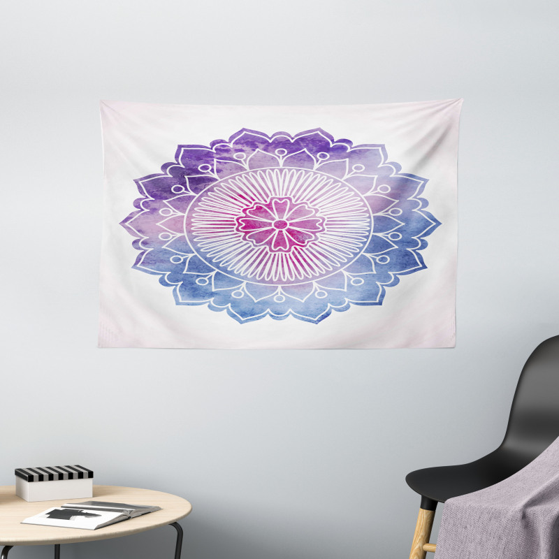 Boho Blossom Watercolor Wide Tapestry