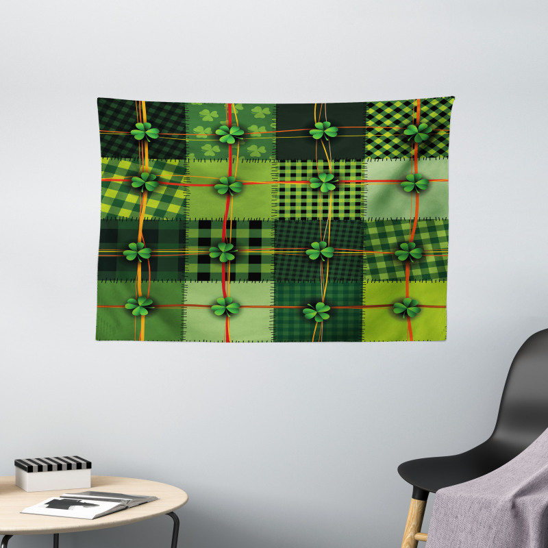 Patchwork Celtic Clovers Wide Tapestry
