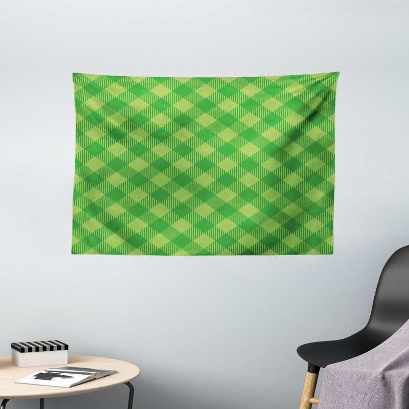 Retro Green Checkered Wide Tapestry