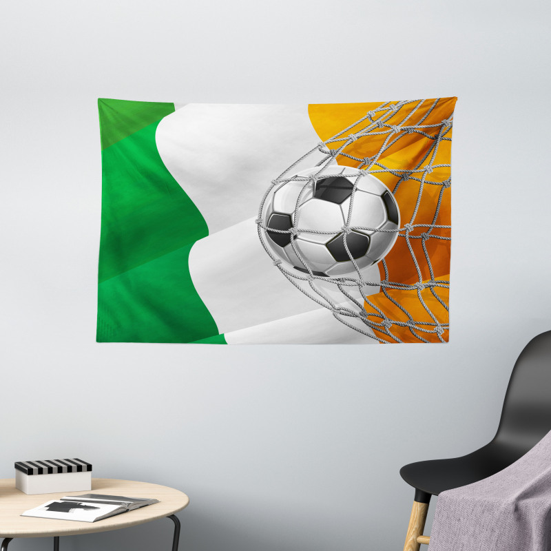 Soccer Ball in Net Goal Wide Tapestry