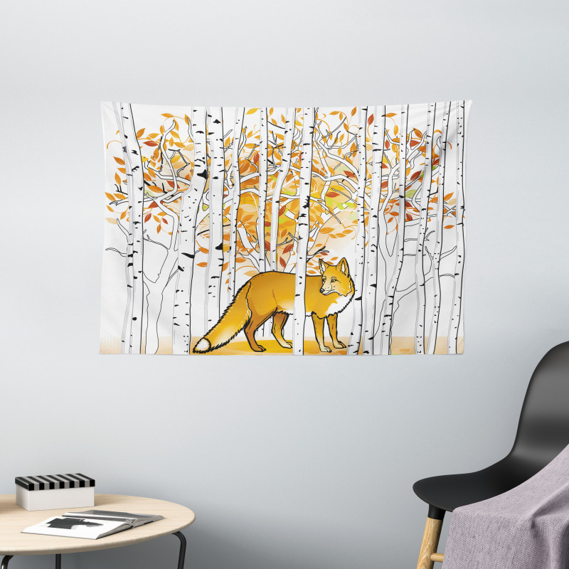 Fox Autumn Forest Wide Tapestry