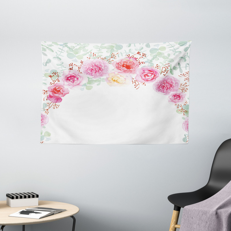 Floral Wreath Peony Wide Tapestry