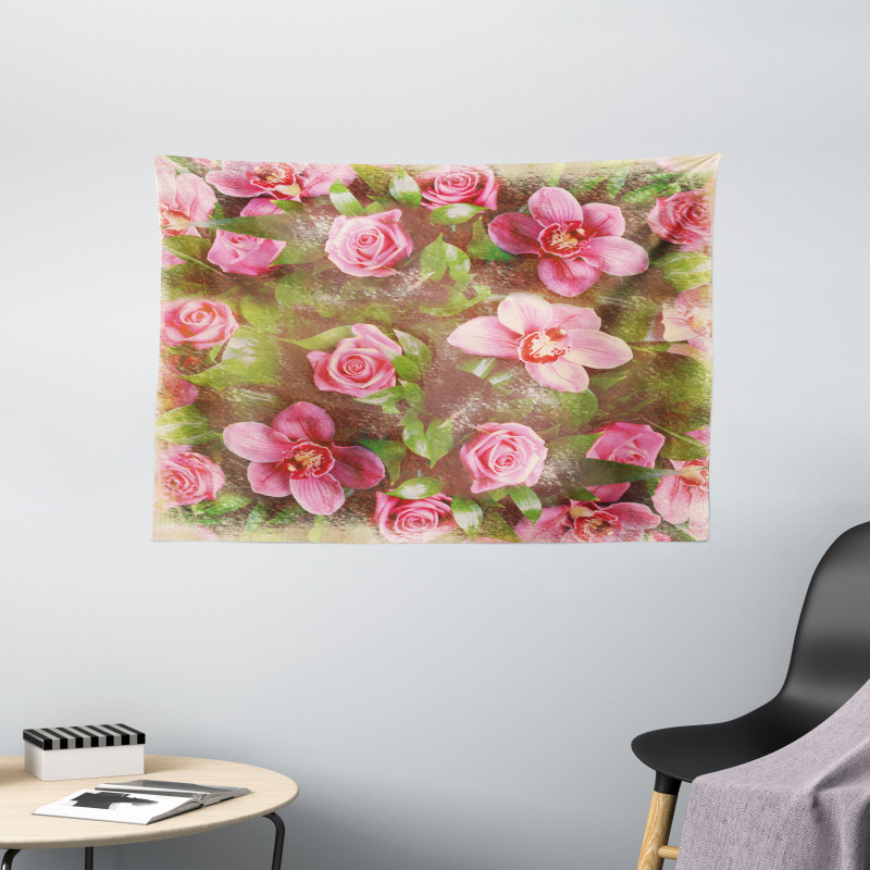 Retro Flora Romance Wide Tapestry