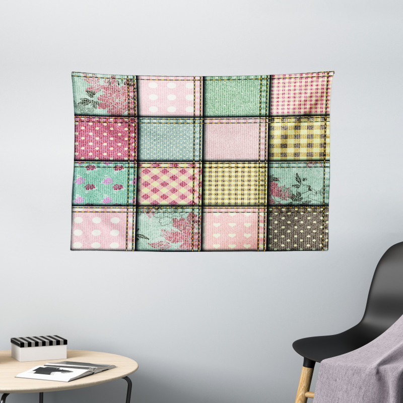Square Pieces Tile Wide Tapestry