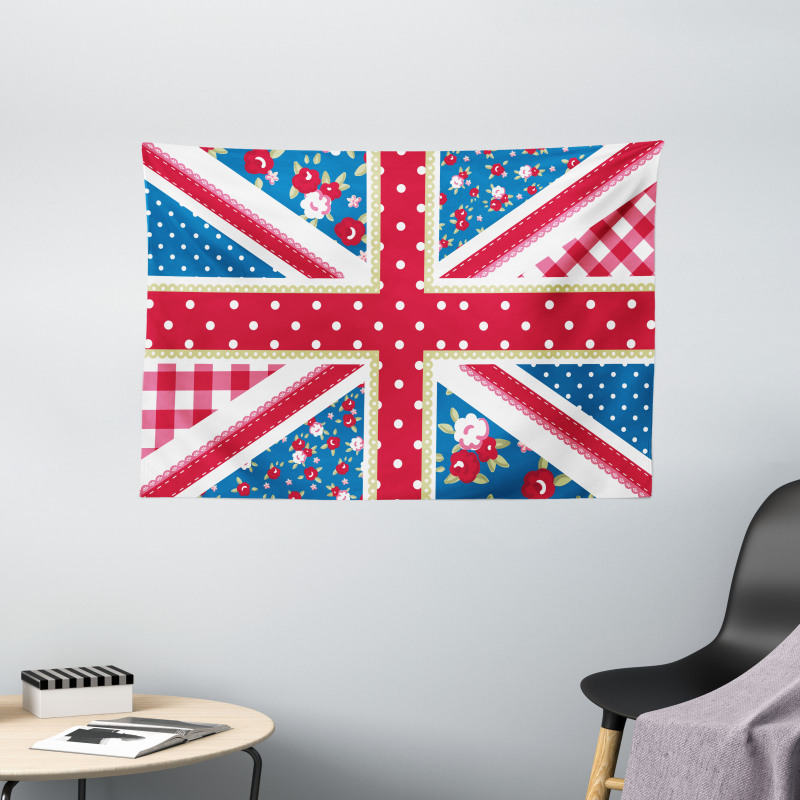 British Flag Floral Wide Tapestry