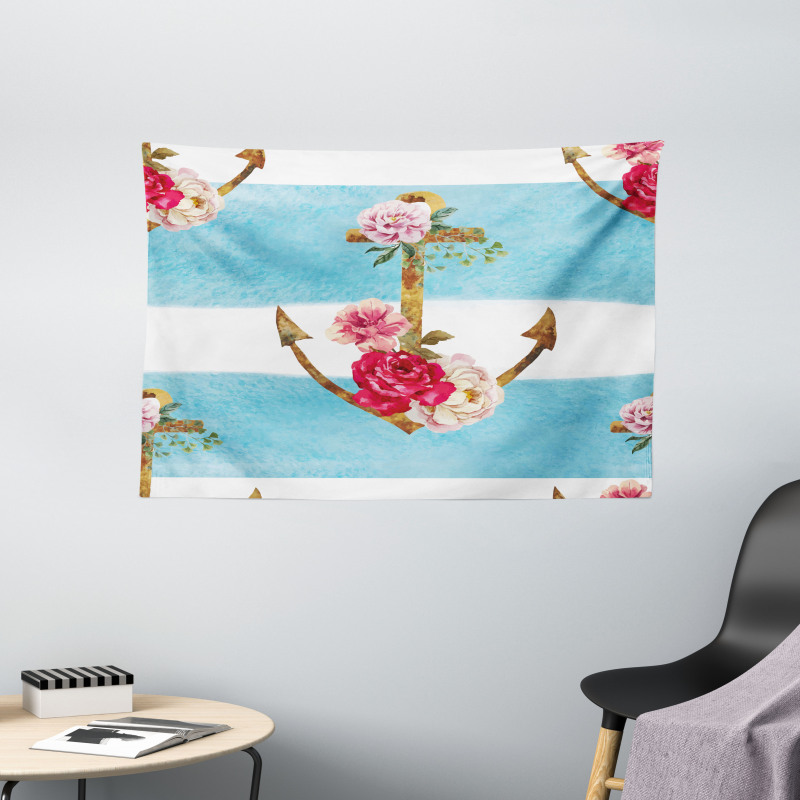 Anchors and Roses Wide Tapestry