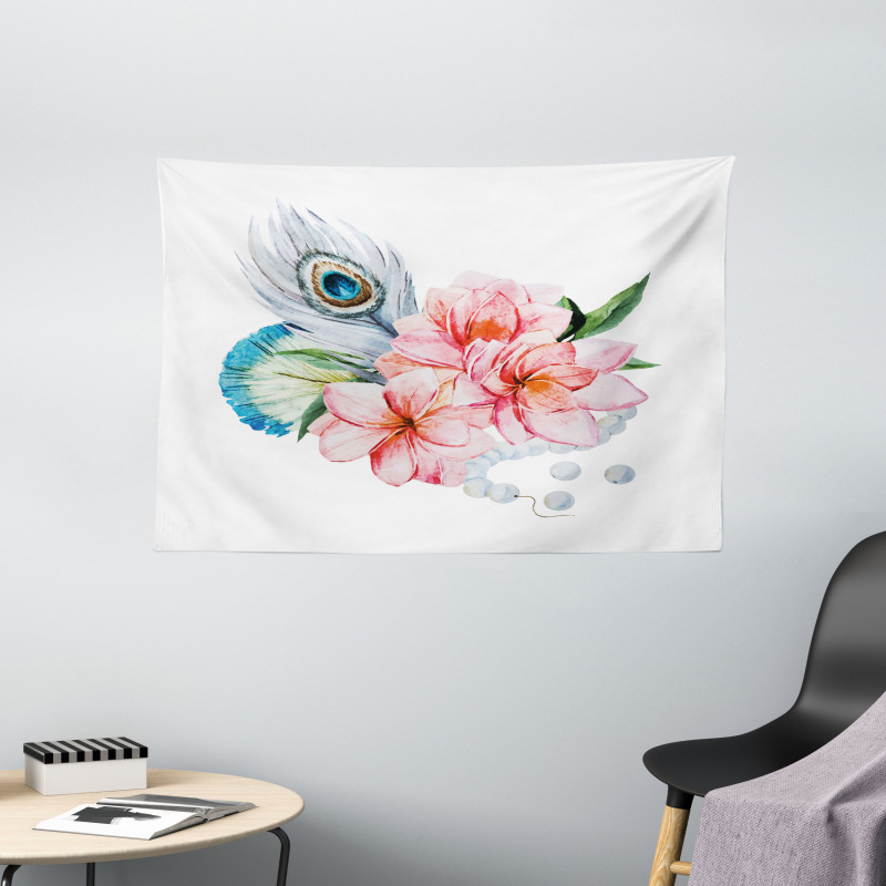 Peony and Peacock Wide Tapestry