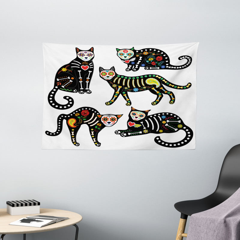 Ornate Black Cats Wide Tapestry