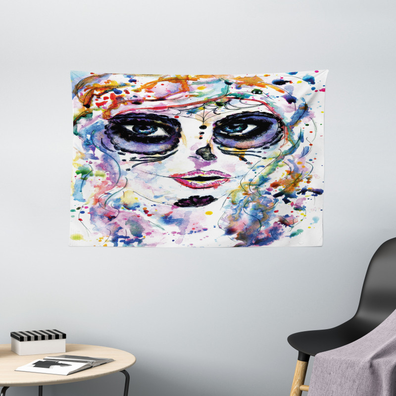 Creepy Makeup Girl Wide Tapestry