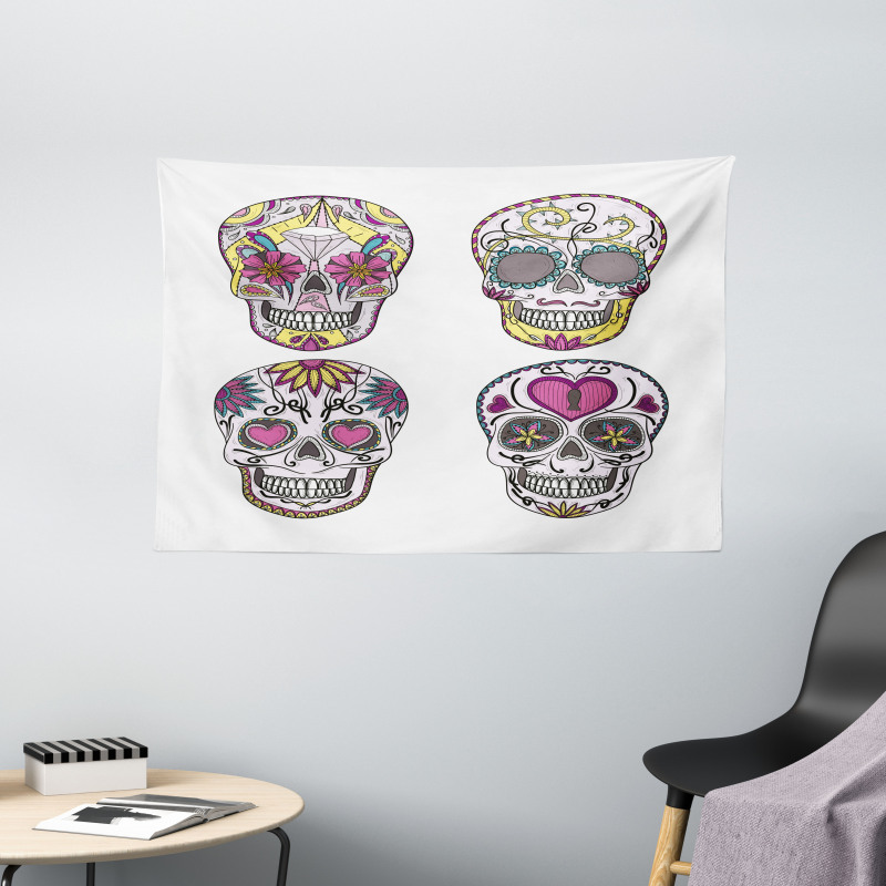 Mexican Skulls Set Wide Tapestry