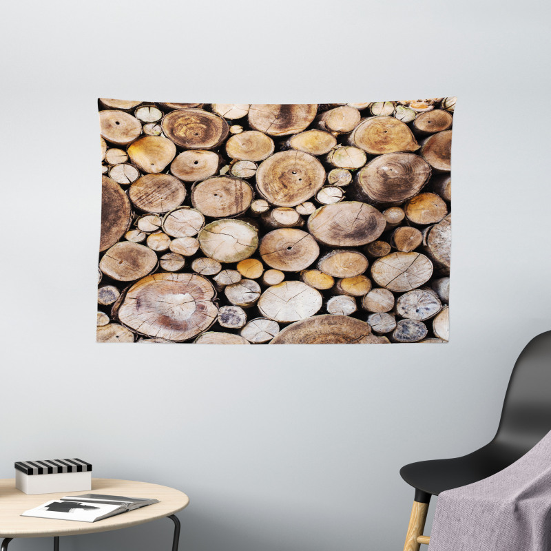 Wooden Logs Oak Tree Wide Tapestry