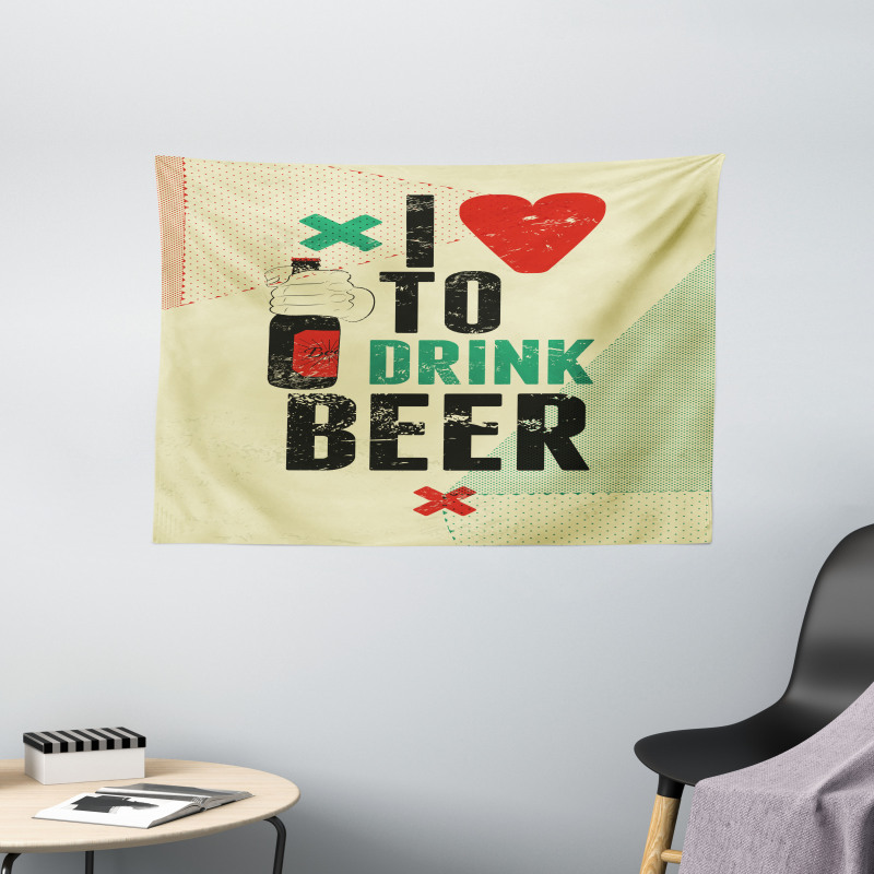 Love Beer Grunge Hand Wide Tapestry