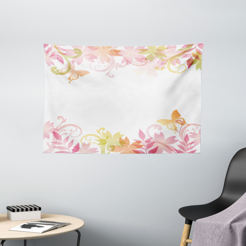 Floral Spring Wreath Wide Tapestry