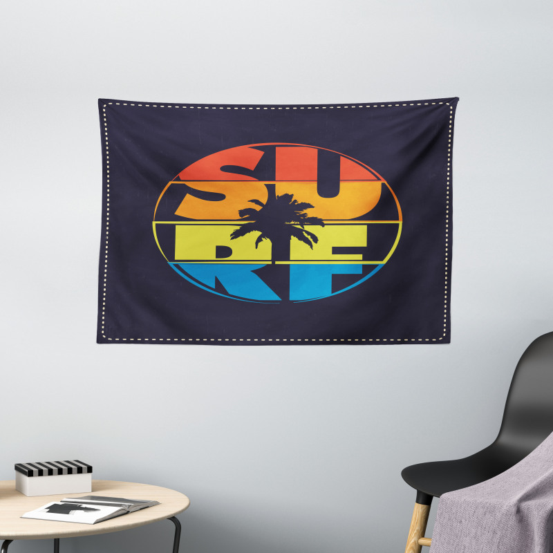 Surf Rainbow Colors Palm Wide Tapestry