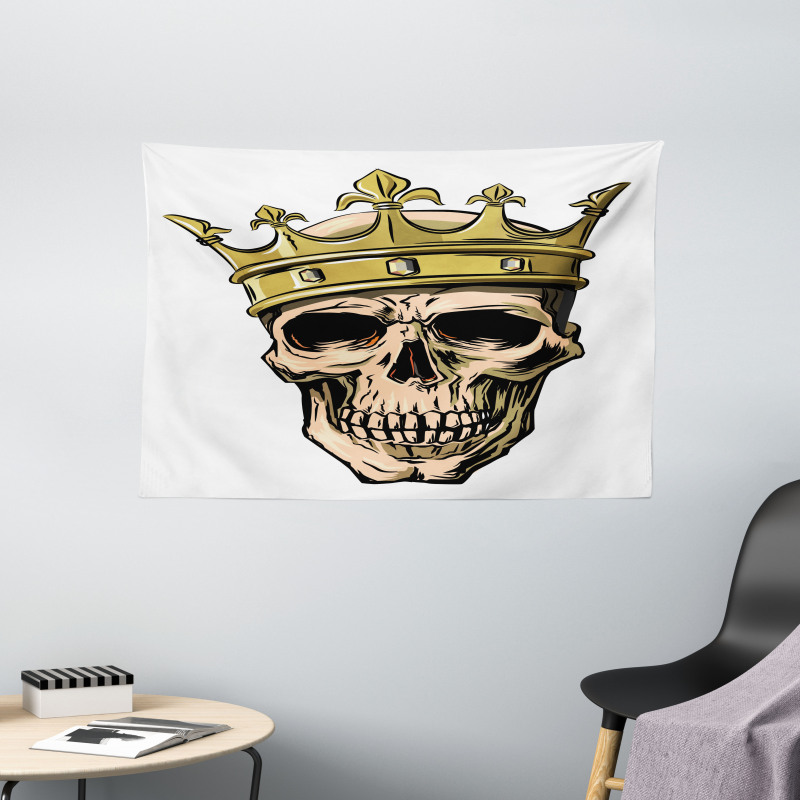 Skeleton Head with Crown Wide Tapestry