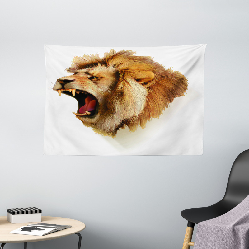 Roaring Fierce Lion Head Wide Tapestry