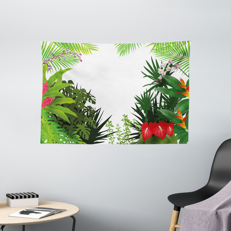 Hibiscus Anthurium Leaves Wide Tapestry