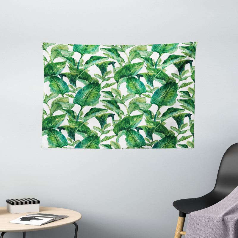 Watercolored Banana Tree Wide Tapestry