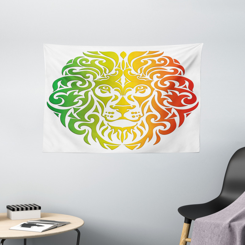 Colorful Lion Portrait Wide Tapestry